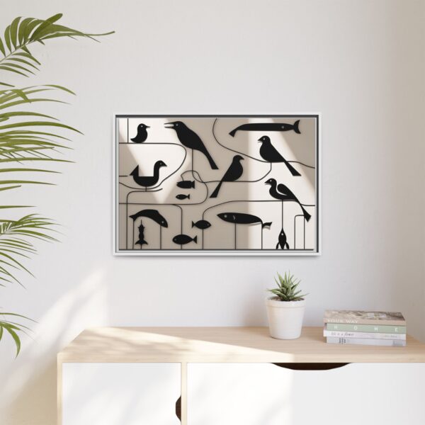 Stylish Bird and Fish Wall Art, Modern Framed Canvas, Home Decor, Nature Lover Gift, Minimalist Artwork, Unique Wall Decoration