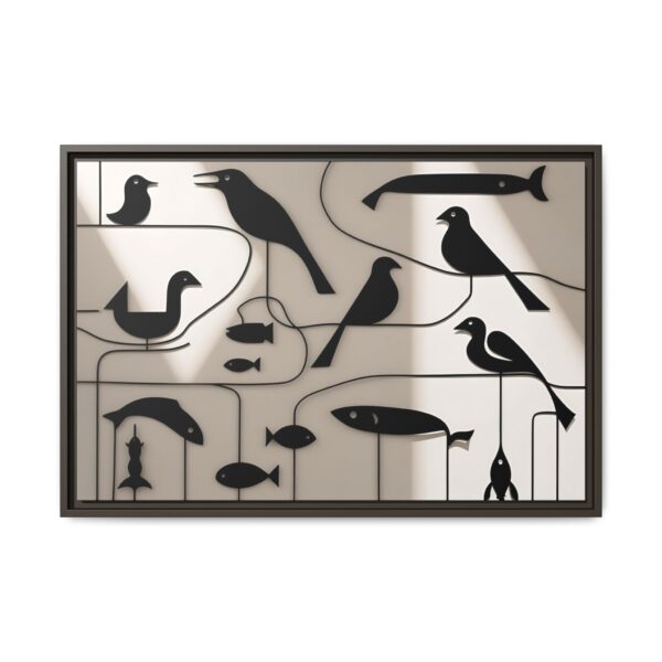 Stylish Bird and Fish Wall Art, Modern Framed Canvas, Home Decor, Nature Lover Gift, Minimalist Artwork, Unique Wall Decoration
