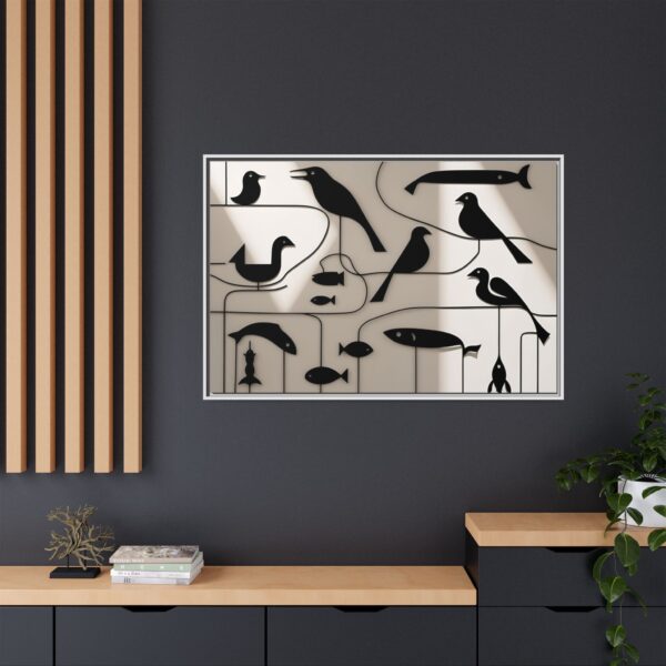 Stylish Bird and Fish Wall Art, Modern Framed Canvas, Home Decor, Nature Lover Gift, Minimalist Artwork, Unique Wall Decoration