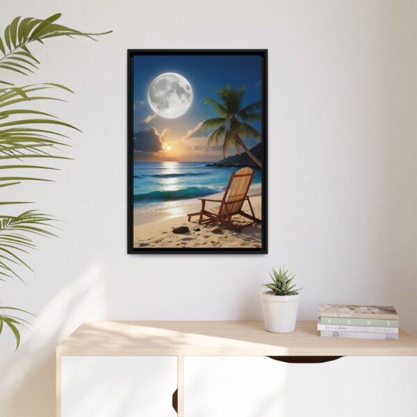 Beach Sunset Moon Canvas Print, Framed Wall Art, Home Decor, Coastal Vibes, Unique Gift