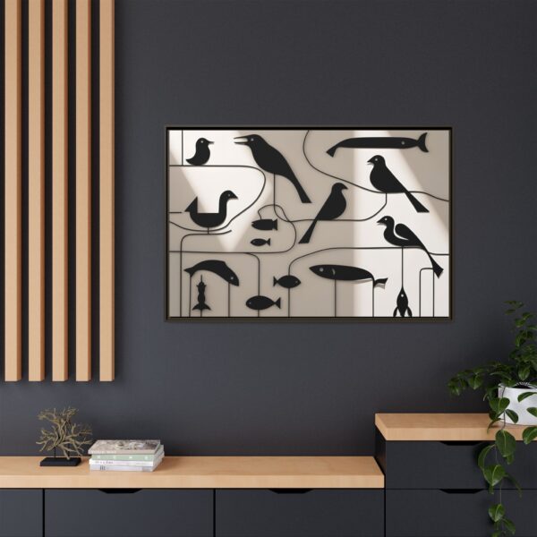 Stylish Bird and Fish Wall Art, Modern Framed Canvas, Home Decor, Nature Lover Gift, Minimalist Artwork, Unique Wall Decoration