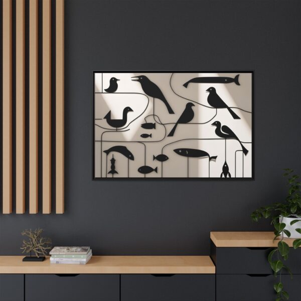 Stylish Bird and Fish Wall Art, Modern Framed Canvas, Home Decor, Nature Lover Gift, Minimalist Artwork, Unique Wall Decoration