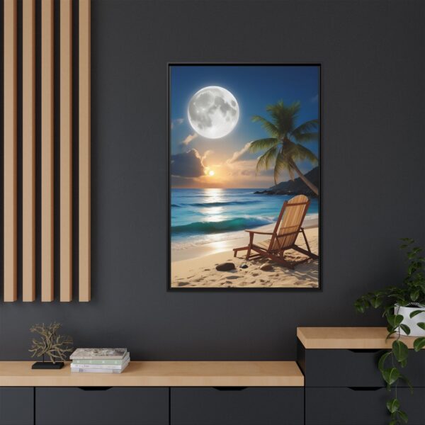 Beach Sunset Moon Canvas Print, Framed Wall Art, Home Decor, Coastal Vibes, Unique Gift