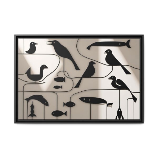 Stylish Bird and Fish Wall Art, Modern Framed Canvas, Home Decor, Nature Lover Gift, Minimalist Artwork, Unique Wall Decoration