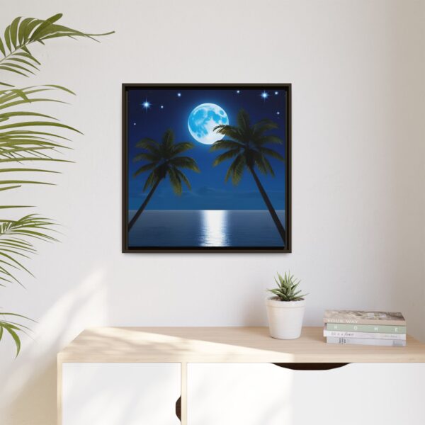 Tropical Moon Canvas Wall Art, Framed Ocean Decor, Beach House Art, Night Sky Decor, Tropical Vibe Wall Decor