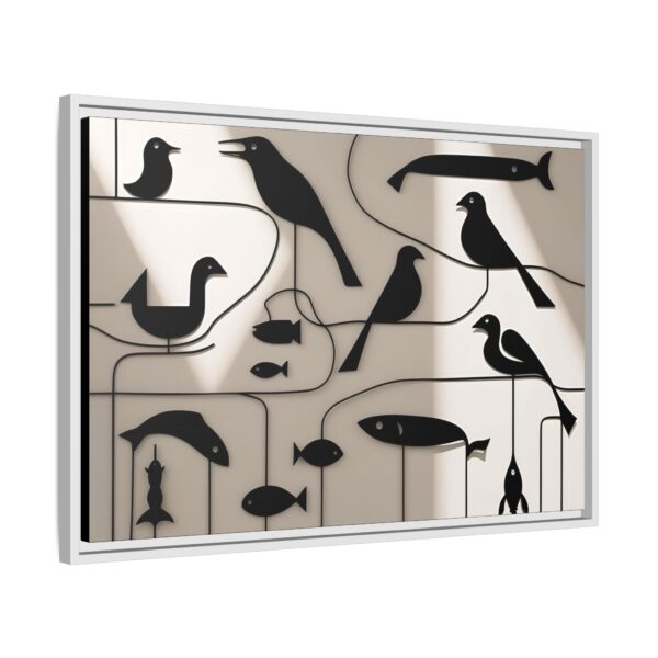 Stylish Bird and Fish Wall Art, Modern Framed Canvas, Home Decor, Nature Lover Gift, Minimalist Artwork, Unique Wall Decoration