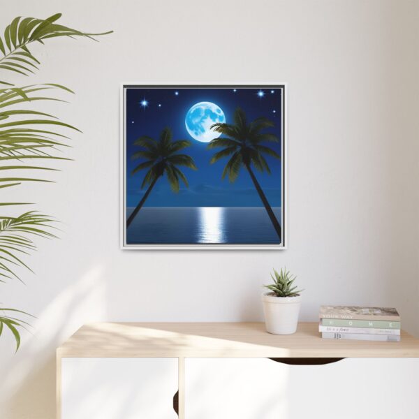 Tropical Moon Canvas Wall Art, Framed Ocean Decor, Beach House Art, Night Sky Decor, Tropical Vibe Wall Decor