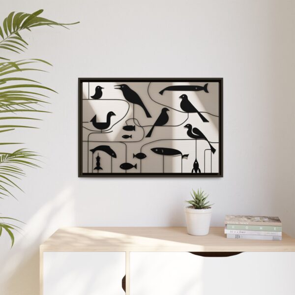 Stylish Bird and Fish Wall Art, Modern Framed Canvas, Home Decor, Nature Lover Gift, Minimalist Artwork, Unique Wall Decoration