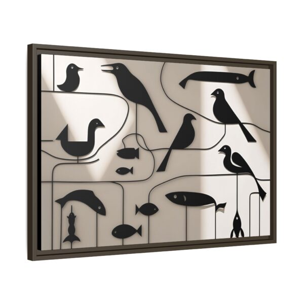 Stylish Bird and Fish Wall Art, Modern Framed Canvas, Home Decor, Nature Lover Gift, Minimalist Artwork, Unique Wall Decoration