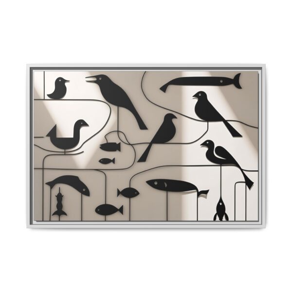 Stylish Bird and Fish Wall Art, Modern Framed Canvas, Home Decor, Nature Lover Gift, Minimalist Artwork, Unique Wall Decoration