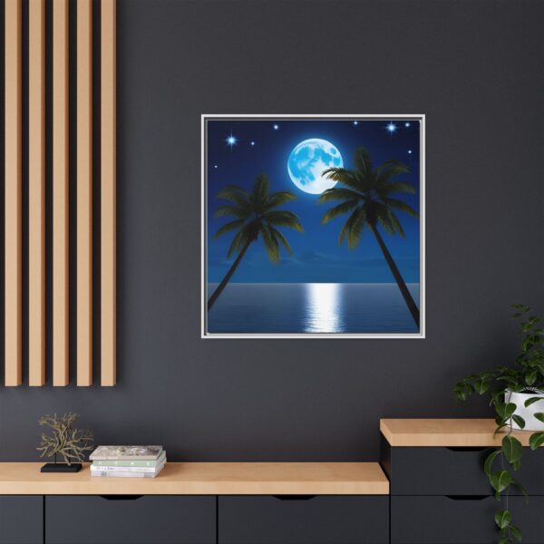Tropical Moon Canvas Wall Art, Framed Ocean Decor, Beach House Art, Night Sky Decor, Tropical Vibe Wall Decor