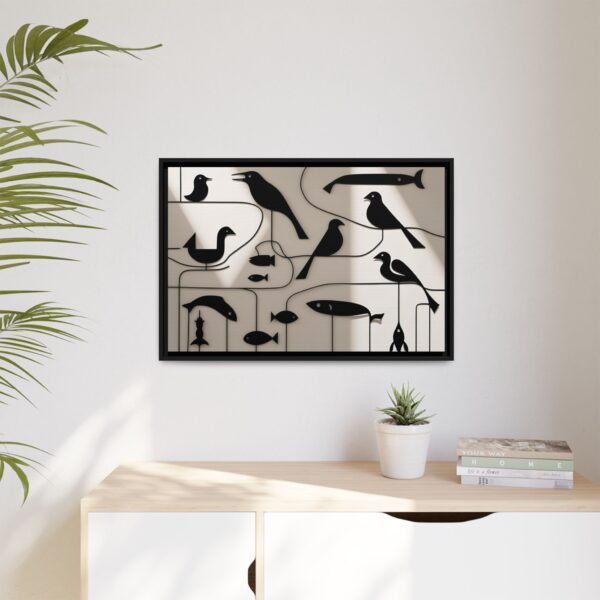 Stylish Bird and Fish Wall Art, Modern Framed Canvas, Home Decor, Nature Lover Gift, Minimalist Artwork, Unique Wall Decoration