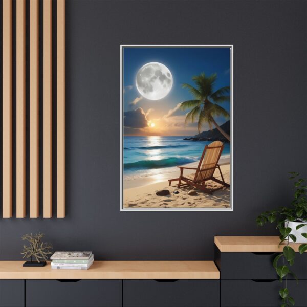Beach Sunset Moon Canvas Print, Framed Wall Art, Home Decor, Coastal Vibes, Unique Gift