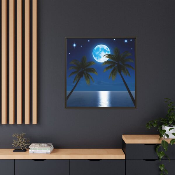 Tropical Moon Canvas Wall Art, Framed Ocean Decor, Beach House Art, Night Sky Decor, Tropical Vibe Wall Decor