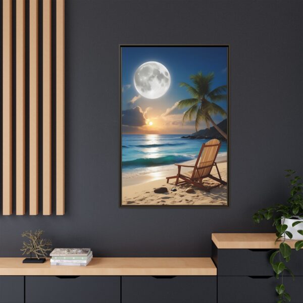 Beach Sunset Moon Canvas Print, Framed Wall Art, Home Decor, Coastal Vibes, Unique Gift