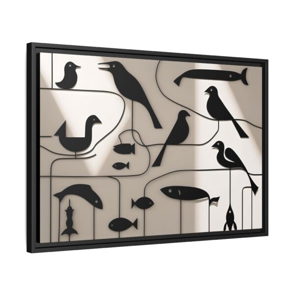 Stylish Bird and Fish Wall Art, Modern Framed Canvas, Home Decor, Nature Lover Gift, Minimalist Artwork, Unique Wall Decoration